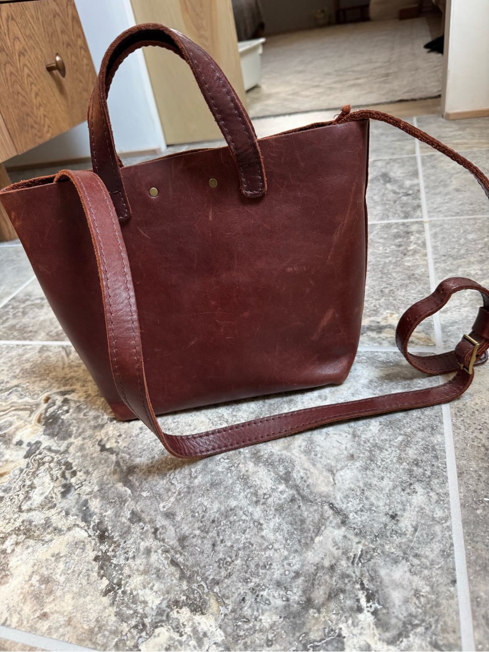 Portland Leather Cross Body Tote Cognac - Picture 2 of 3